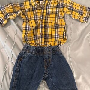 Baby Plaid Shirt and Blue Jeans Set